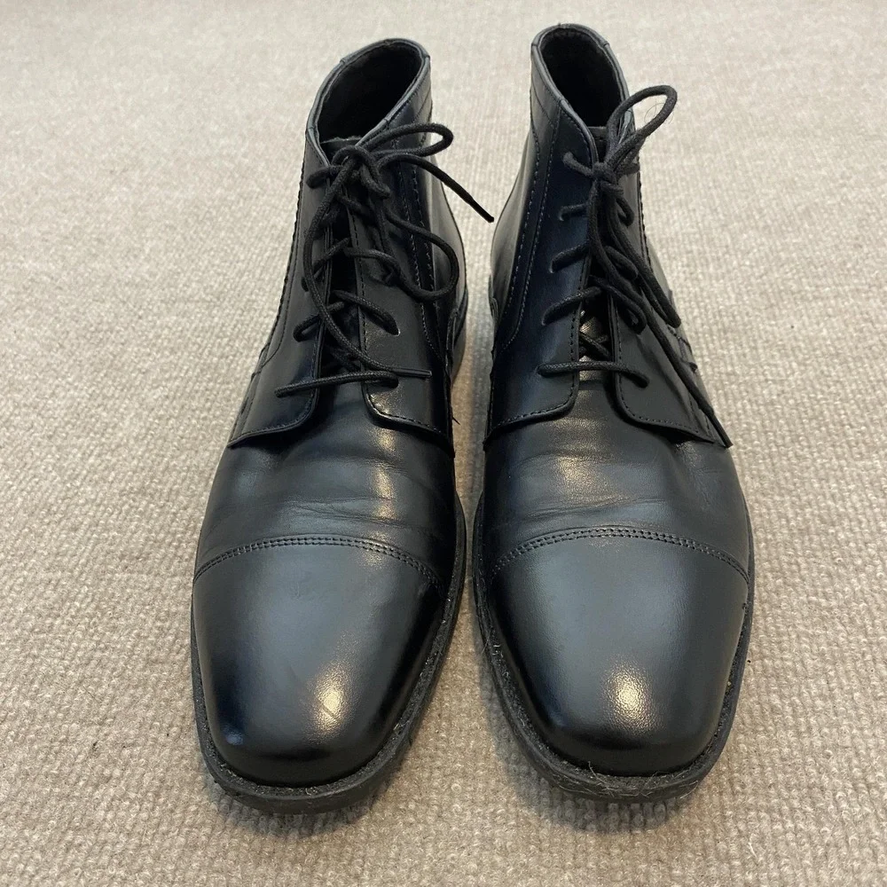 Johnston & Murphy Sheepskin Boots Mens Size 8.5M Black Leather Chukka Ankle